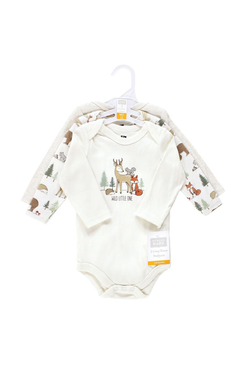 Cotton Long-sleeve Bodysuit 3pk (baby), Alternate, color, Forest Animals