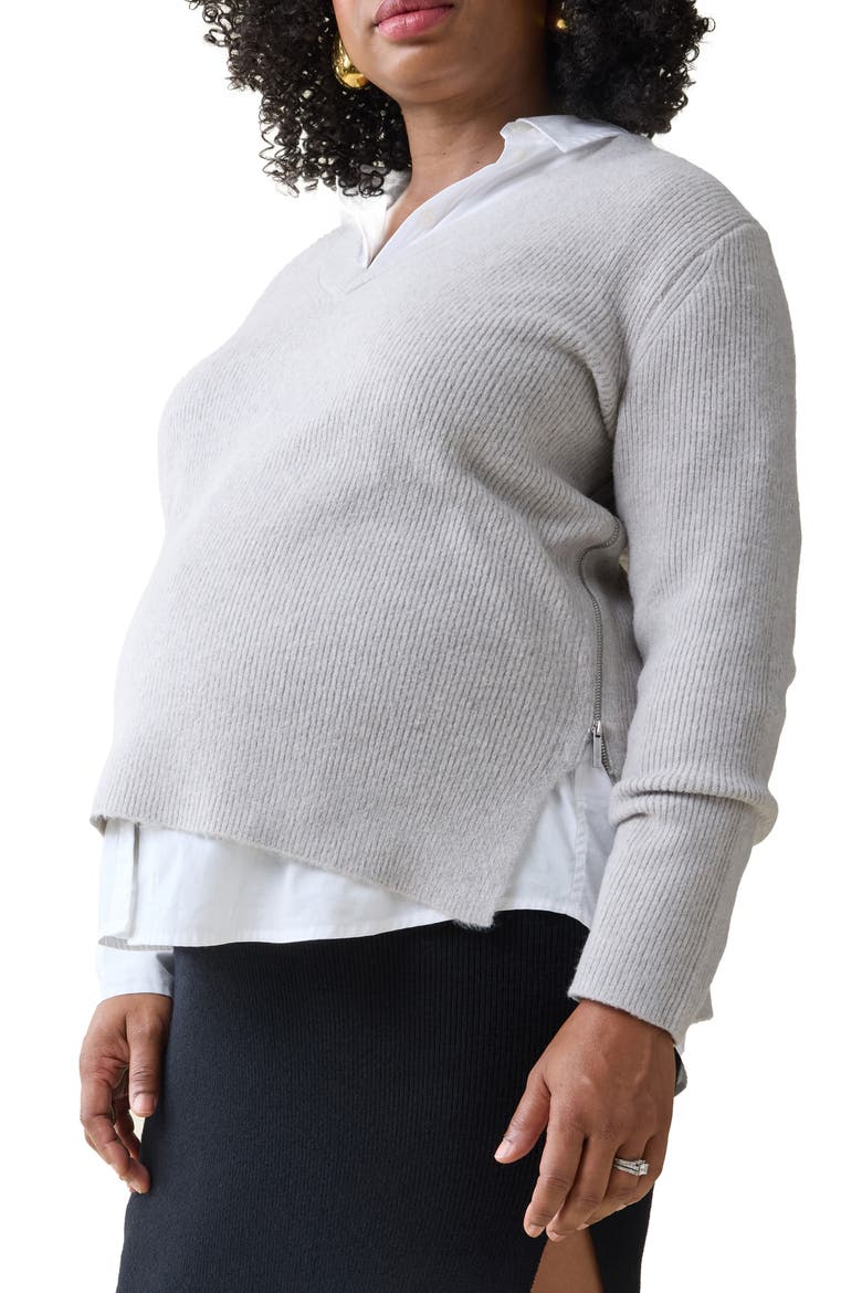 Side Zip Maternity/Nursing Sweater, Main, color, LIGHT GRAY