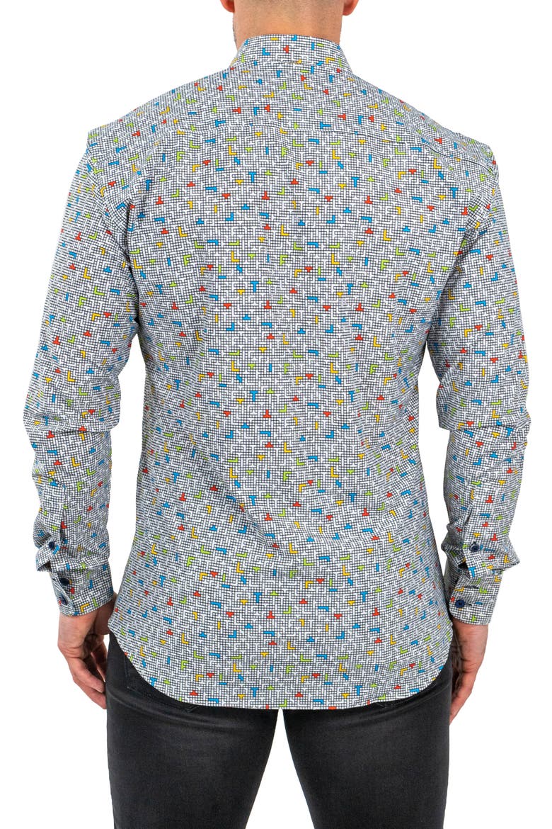 Einstein Stretch Tetris Button-Up Shirt, Alternate, color, WHITE