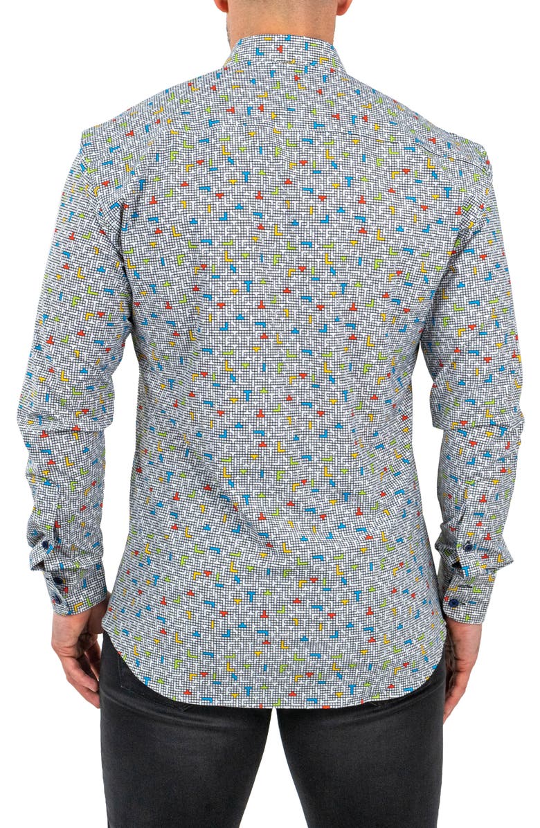 Maceoo Einstein Stretch Tetris Button-Up Shirt, Alternate, color, White