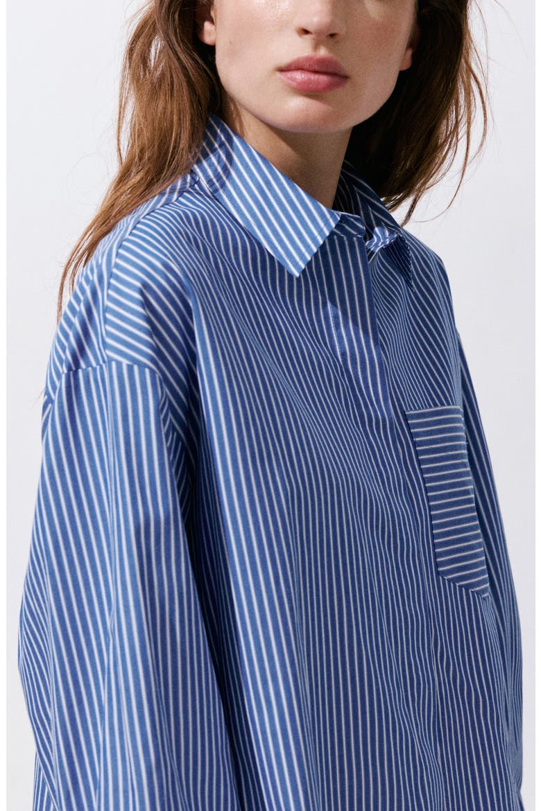 Stripe Crop Button-Up Shirt, Alternate, color, BLUE