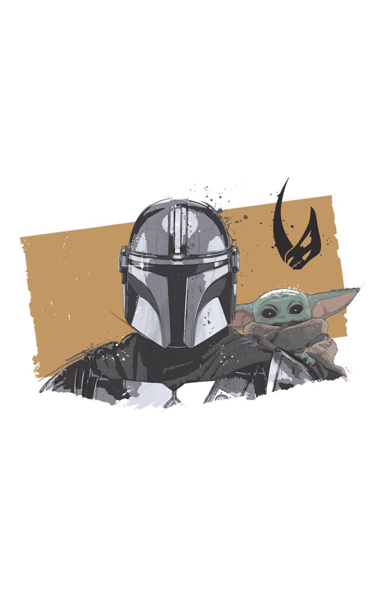 Star Wars: The Mandalorian and Grogu Men's Star Wars The Mandalorian and Grogu Bounty Hunter and The Child Portrait  Graphic T-Shirt, Alternate, color, White