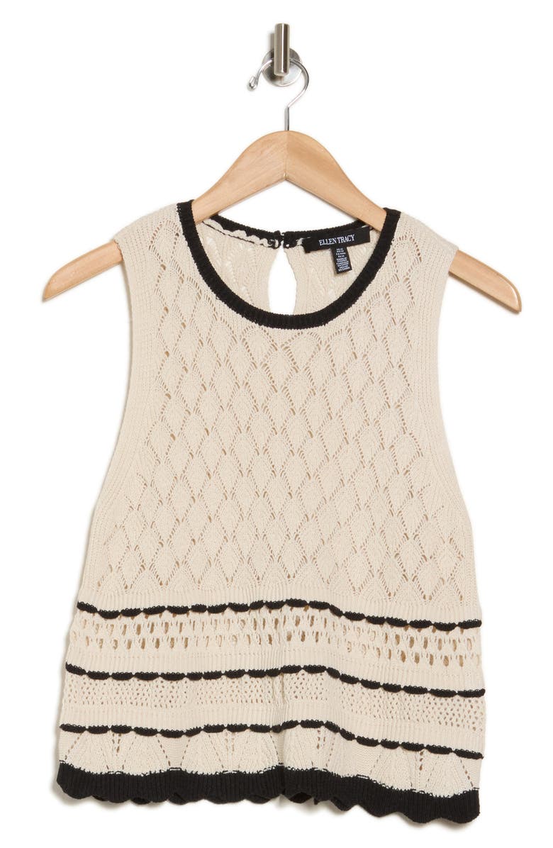 Ellen Tracy Open Stitch Scalloped Sweater Tank, Alternate, color, Marshmallow/ Black