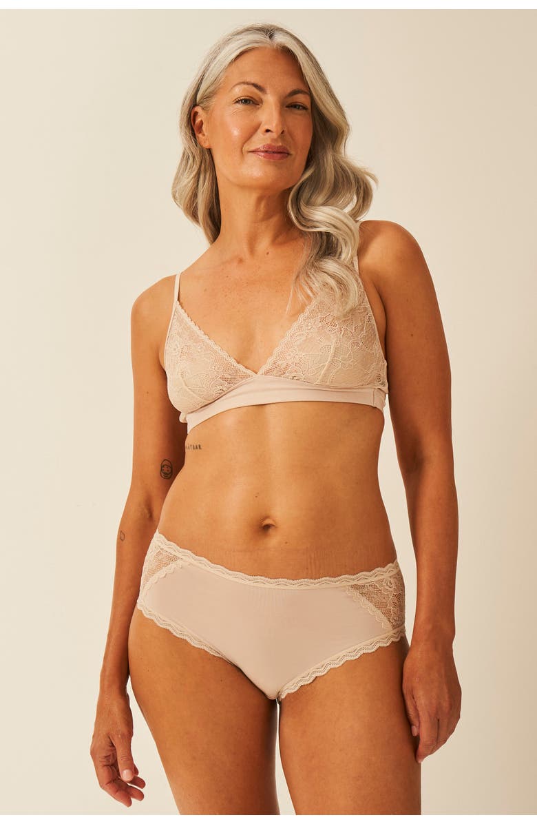 Stripe & Stare Eco Lace Triangle Bra & High Rise Set, Main, color, Sand