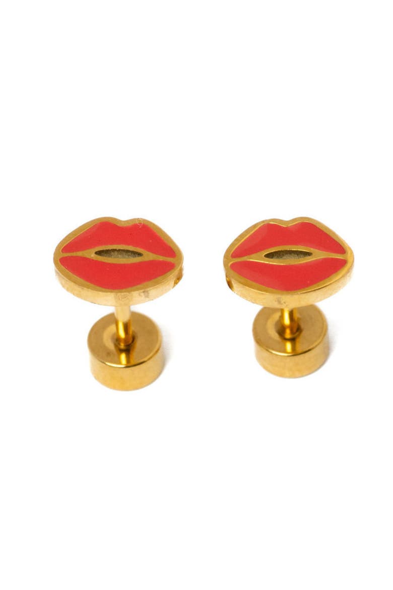 Girls' Lips Flatback Stud Hypoallergenic Earrings, Main, color, Red