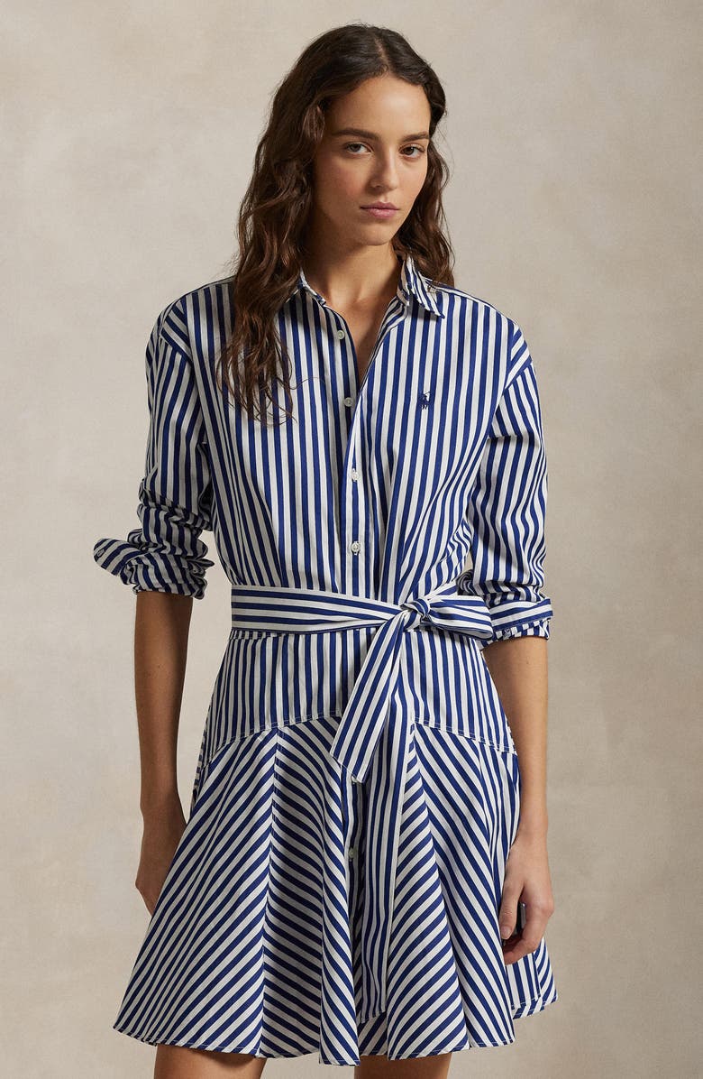 Polo Ralph Lauren Stripe Long Sleeve Panelled Cotton Shirtdress, Alternate, color, 