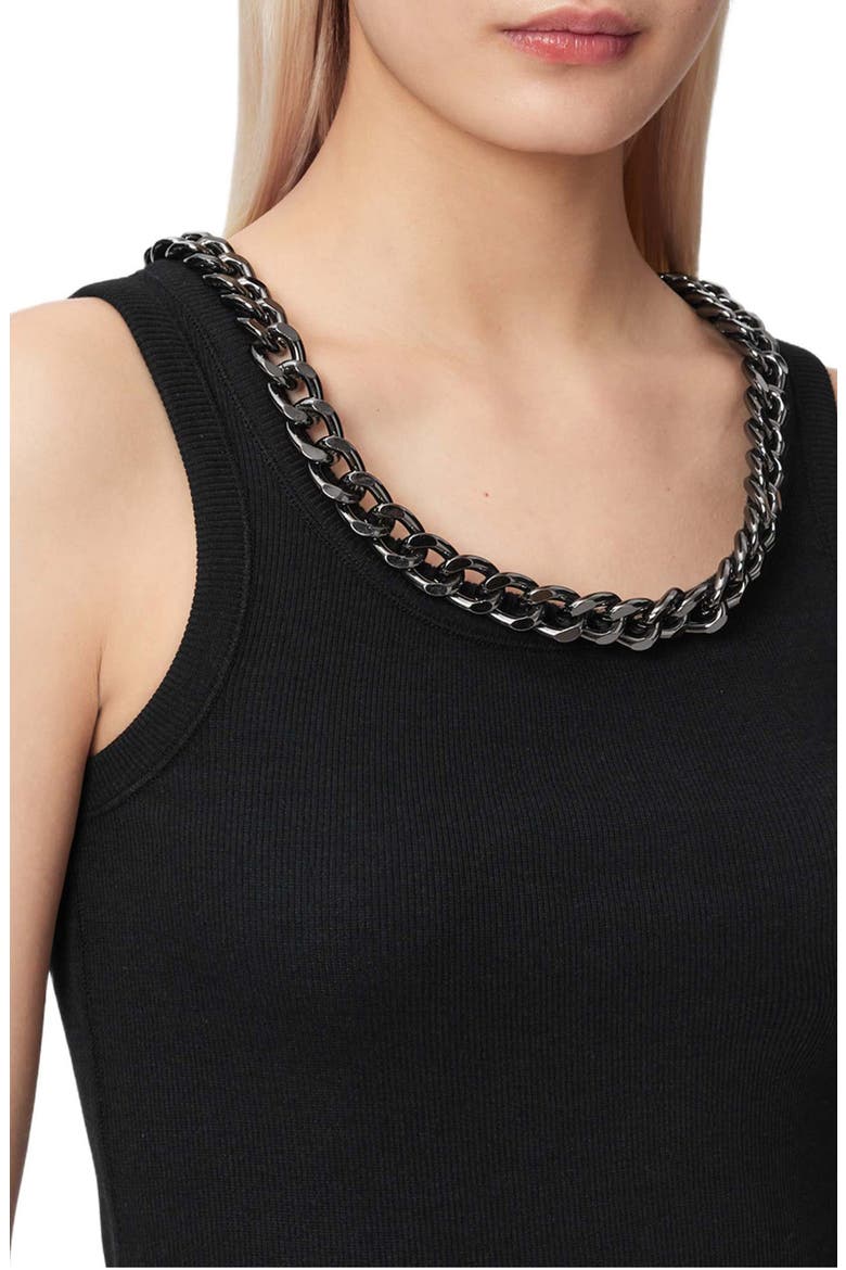 Lucy Chain Embellished Rib Knit Cotton Blend Tank, Alternate, color, BLACK
