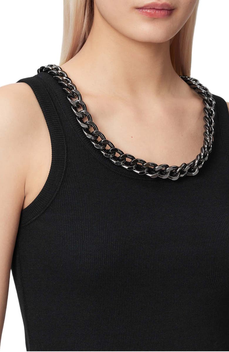 AllSaints Lucy Chain Embellished Rib Knit Cotton Blend Tank, Alternate, color, Black