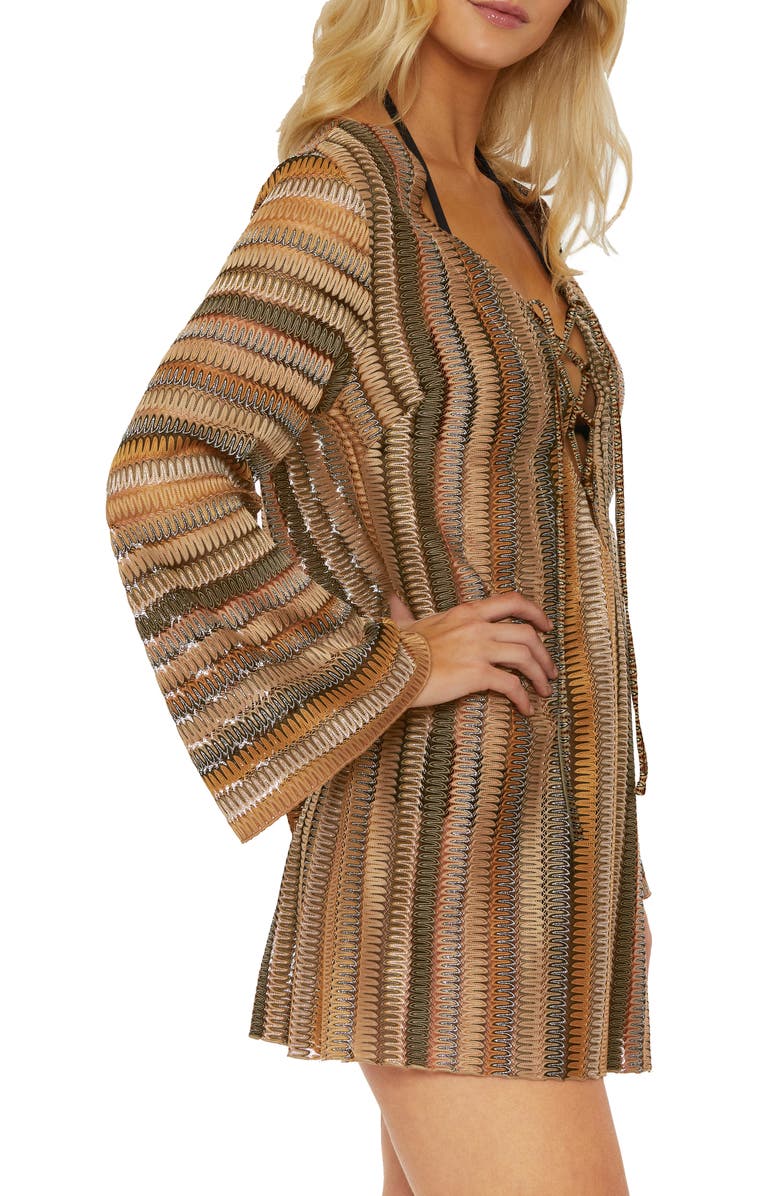 Isabella Rose Syracuse Lace-Up Metallic Swim Cover-Up, Alternate, color, Brown Multi