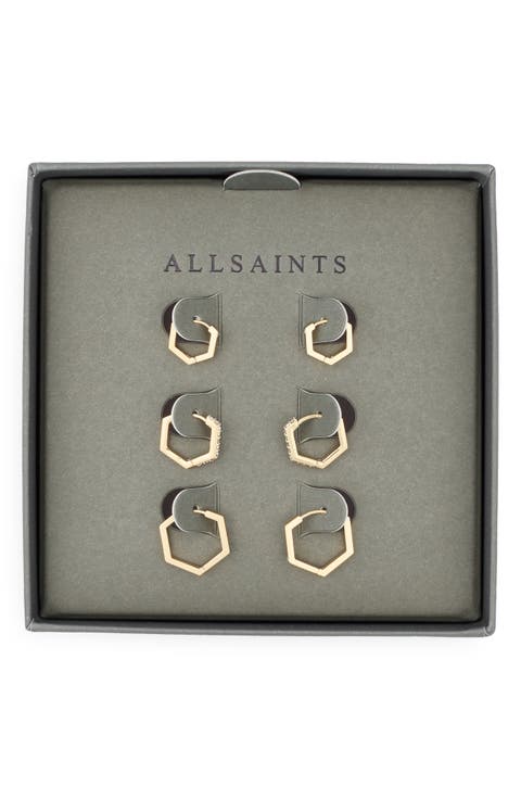 Set of 3 Crystal Hexagonal Hoop Earrings