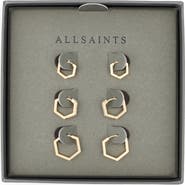 AllSaints Set of 3 Crystal Hexagonal Hoop Earrings
