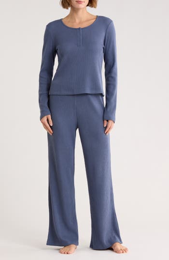 Abound Waffle Knit Henley Pajamas In Blue