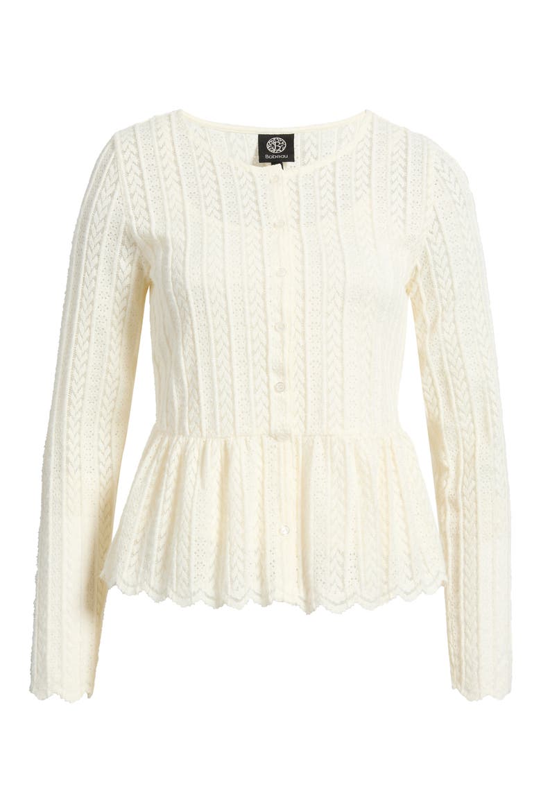Pattern Stripe Peplum Cardigan, Alternate, color, CREAM