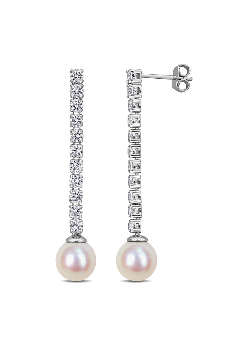 Julianna B. Pearl & Created White Sapphire Dangle Earrings, Main, color, White Gold
