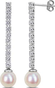 Julianna B. Pearl & Created White Sapphire Dangle Earrings