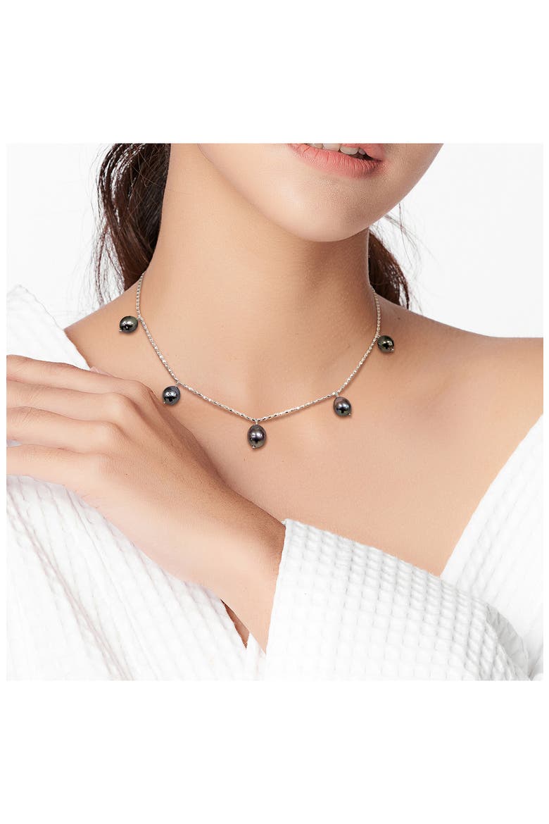 Sterling Silver Cultured Black Tahitian Pearl Charm Necklace, Alternate, color, BLACK