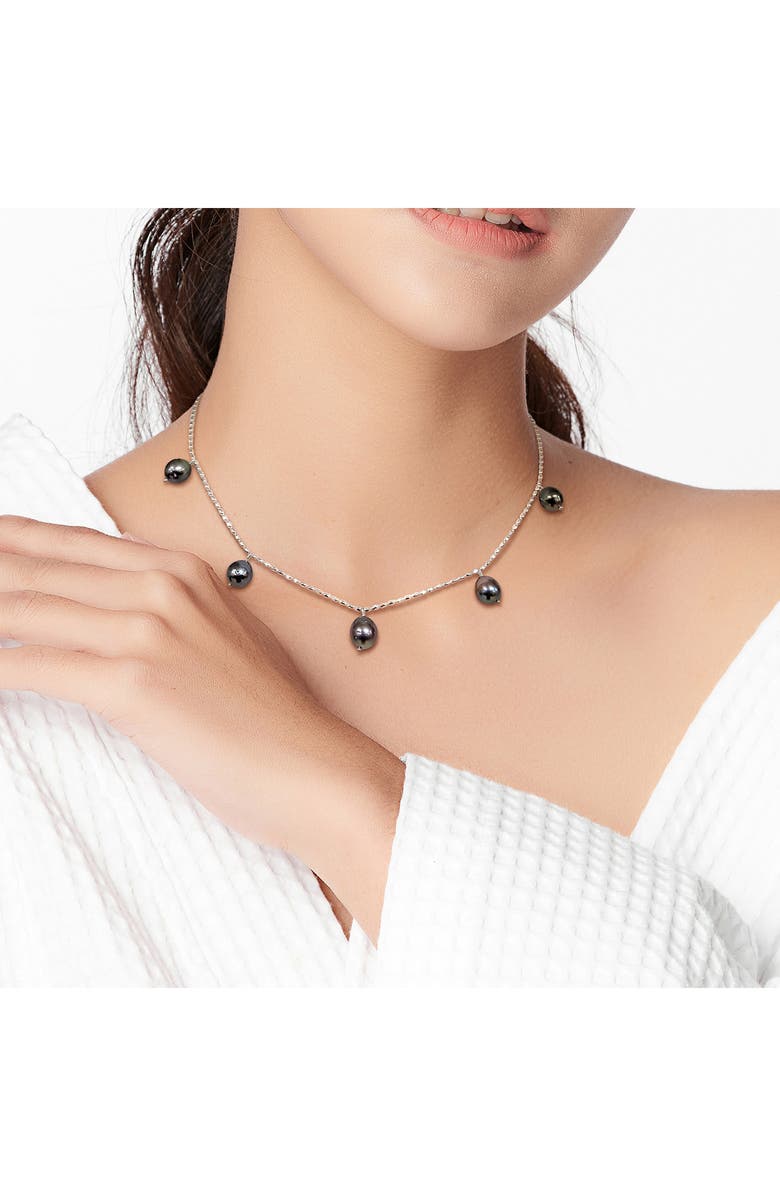 DELMAR Sterling Silver Cultured Black Tahitian Pearl Charm Necklace, Alternate, color, Black