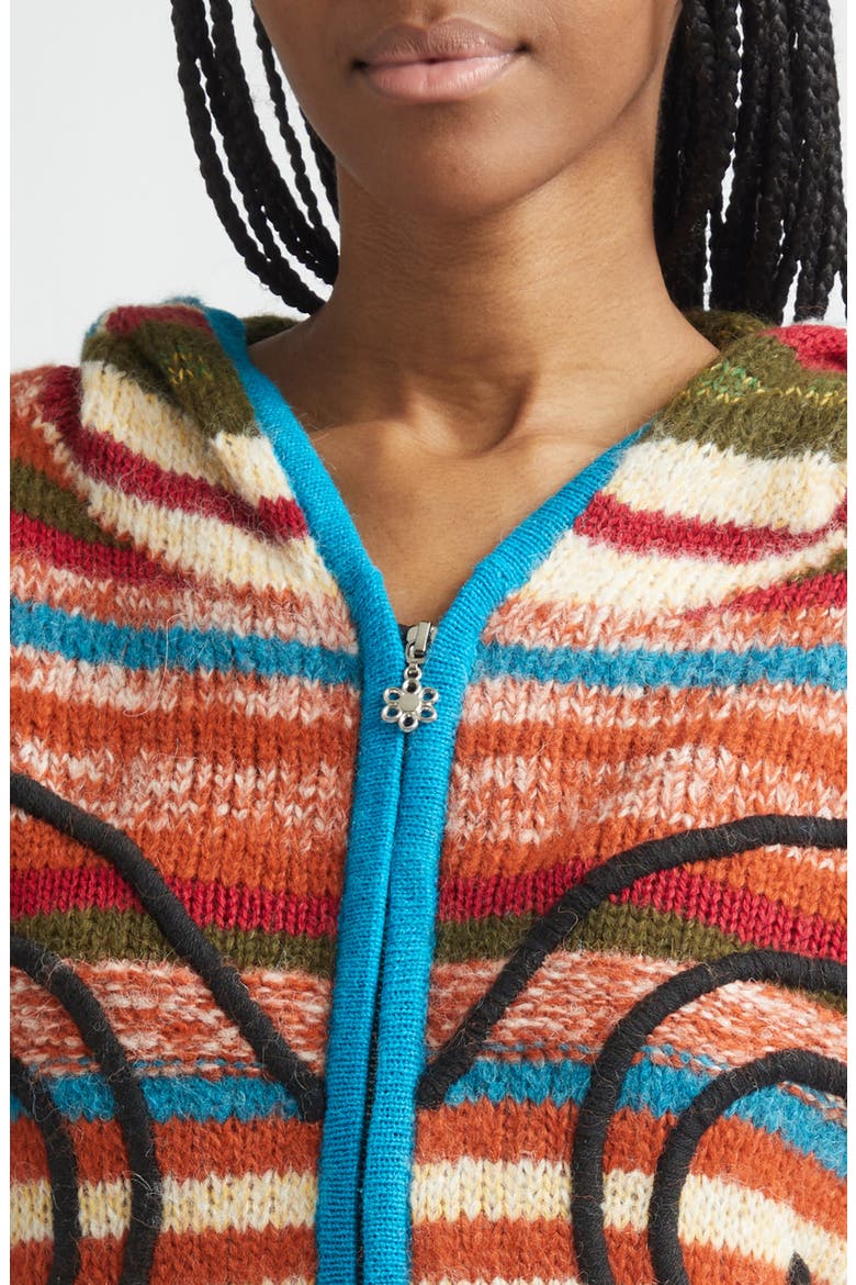Stripe Hooded Alpaca & Merino Wool Blend Fulll Zip Sweater, Alternate, color, RAINBOW