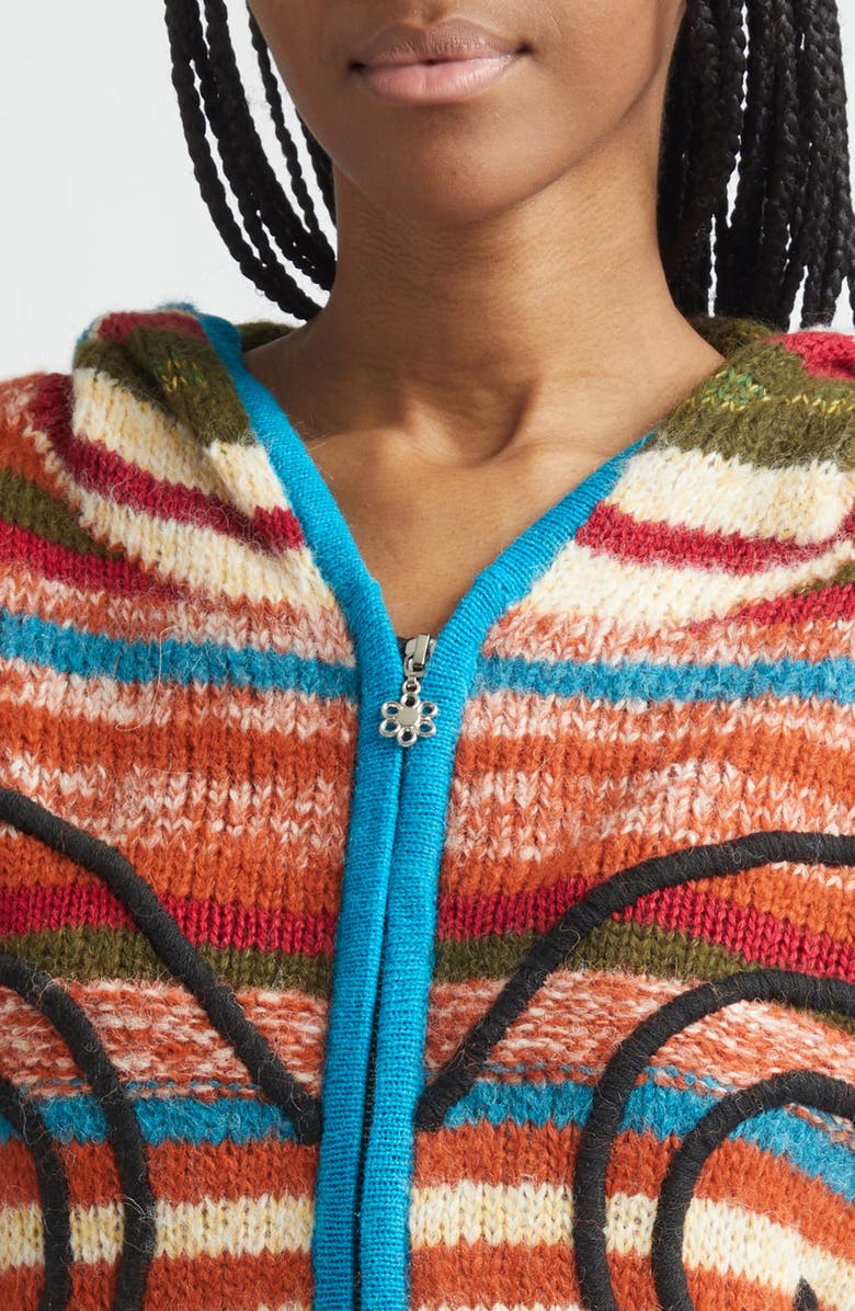 Paolina Russo Stripe Hooded Alpaca & Merino Wool Blend Fulll Zip Sweater, Alternate, color, Rainbow