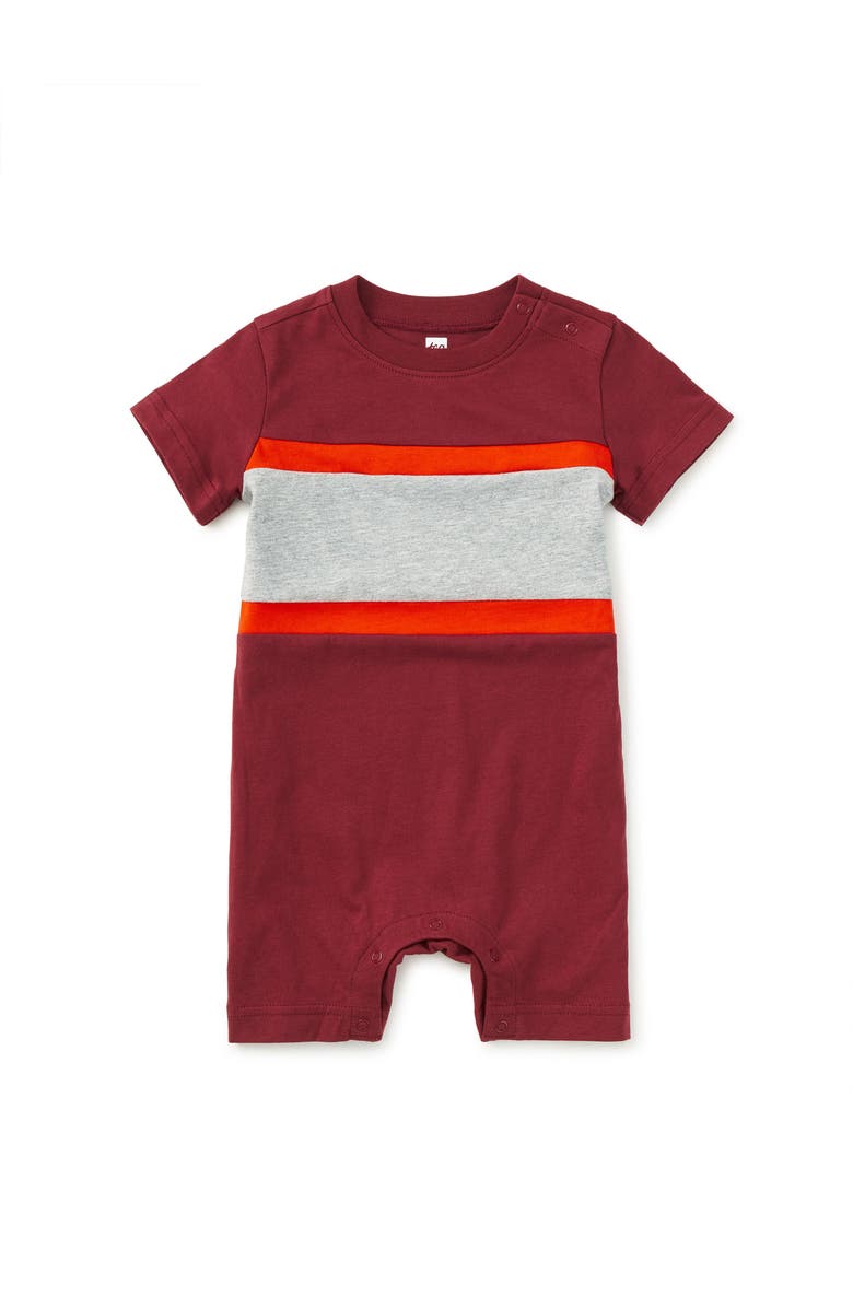 Tea Collection Colorblock Baby Romper, Main, color, Sangria
