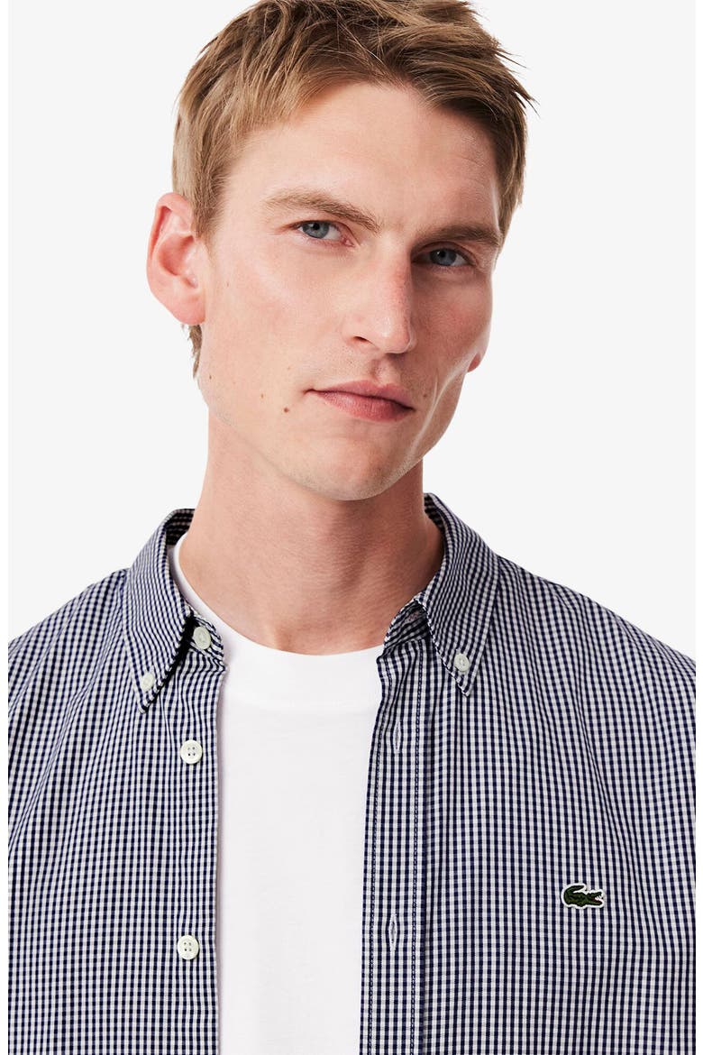 Checker Cotton Pinpoint Button-Down Shirt, Alternate, color, WHITE/ NAVY BLUE