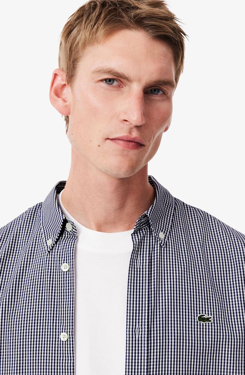 Lacoste Checker Cotton Pinpoint Button-Down Shirt, Alternate, color, White/ Navy Blue