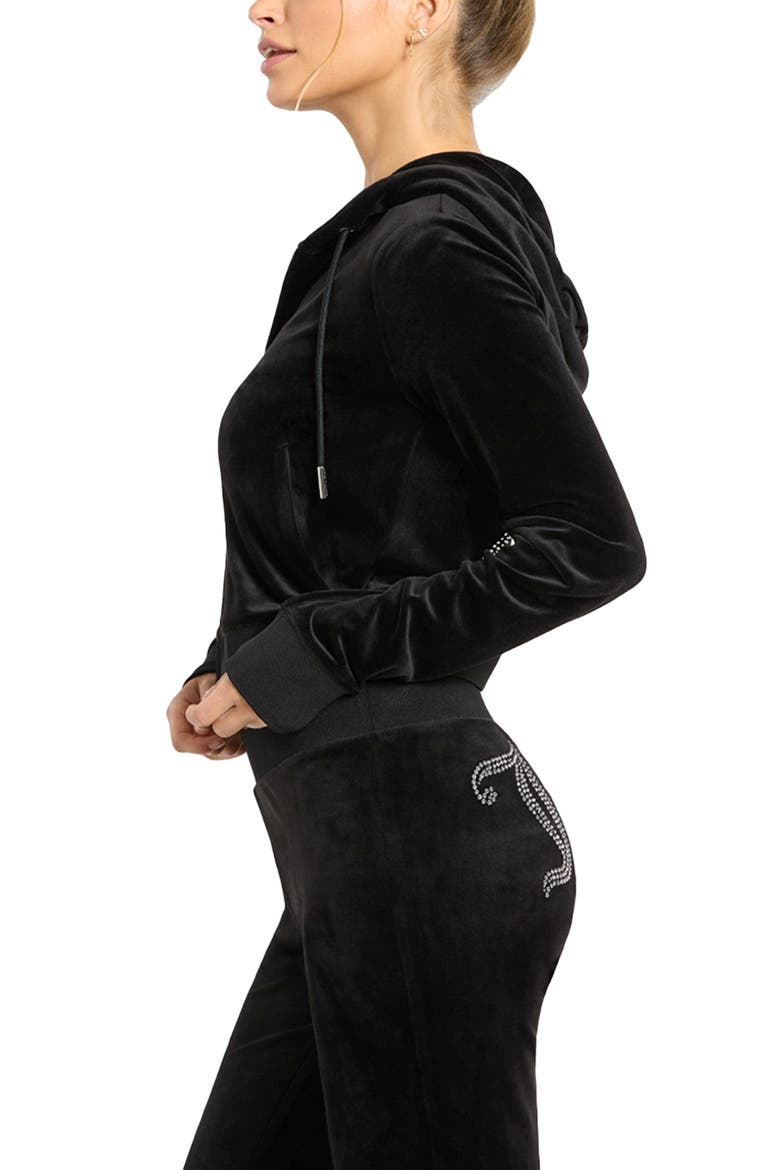 Bling Velour Hoodie, Alternate, color, LIQUORICE