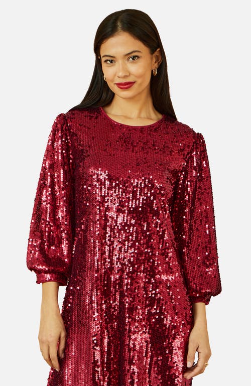 Yumi Balloon Sleeve Sequin Mini Dress In Burgundy