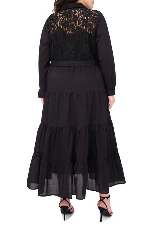 Halogenr Halogen(r) Lace Bodice Long Sleeve Tiered Midi Shirtdress