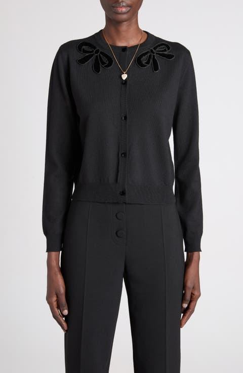 Embroidered Bow Appliqué Virgin Wool Cardigan