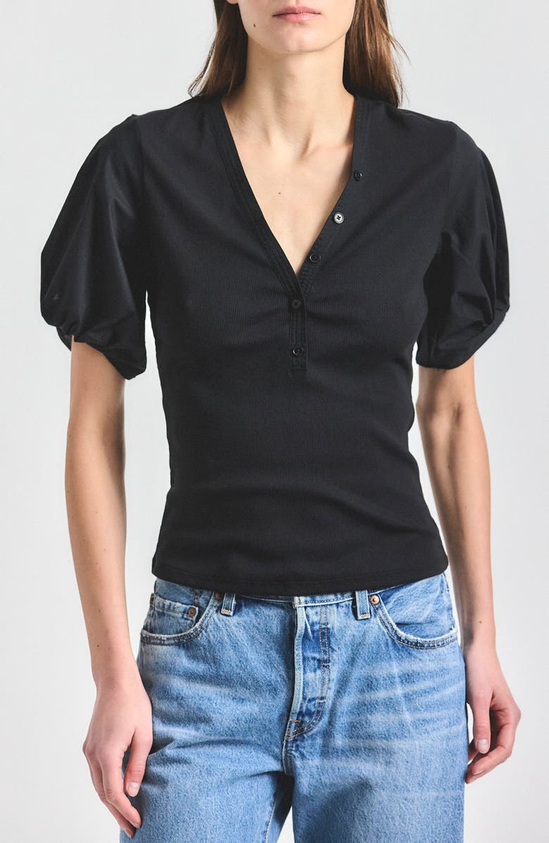Derek Lam Fallon Mixed Media Top, Main, color, Black