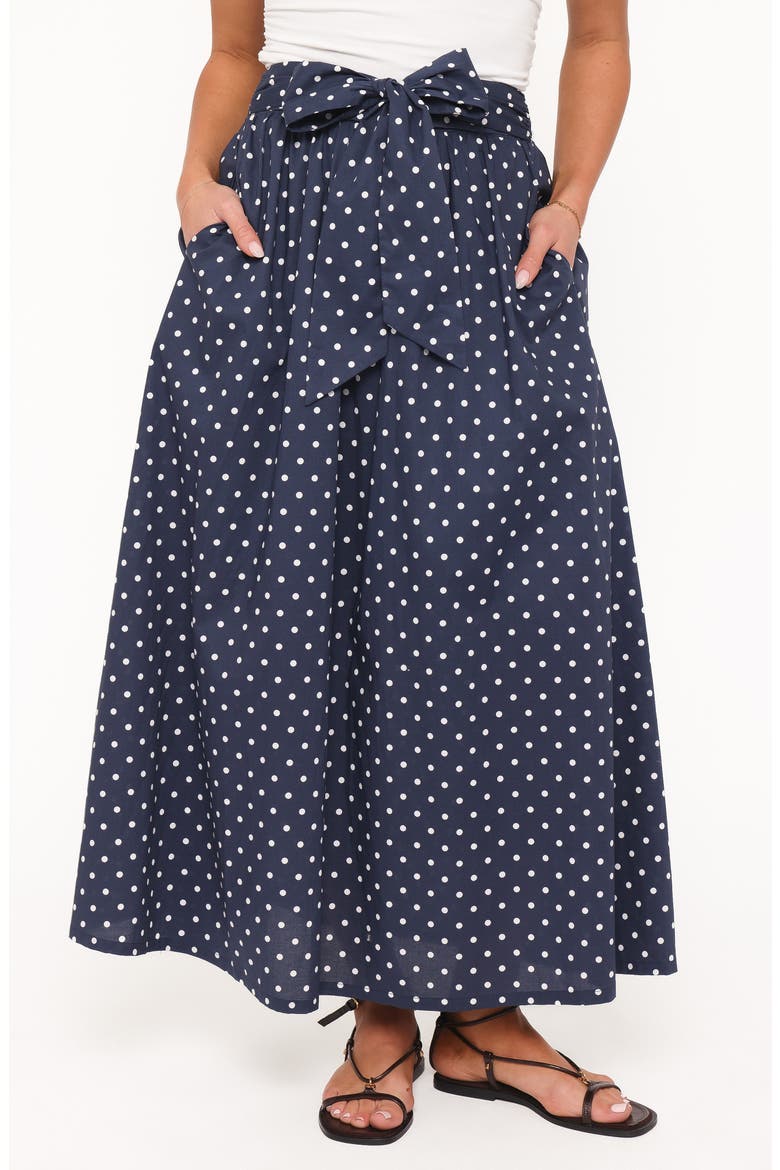 Paula Polka Dot Maxi Skirt, Main, color, NAVY