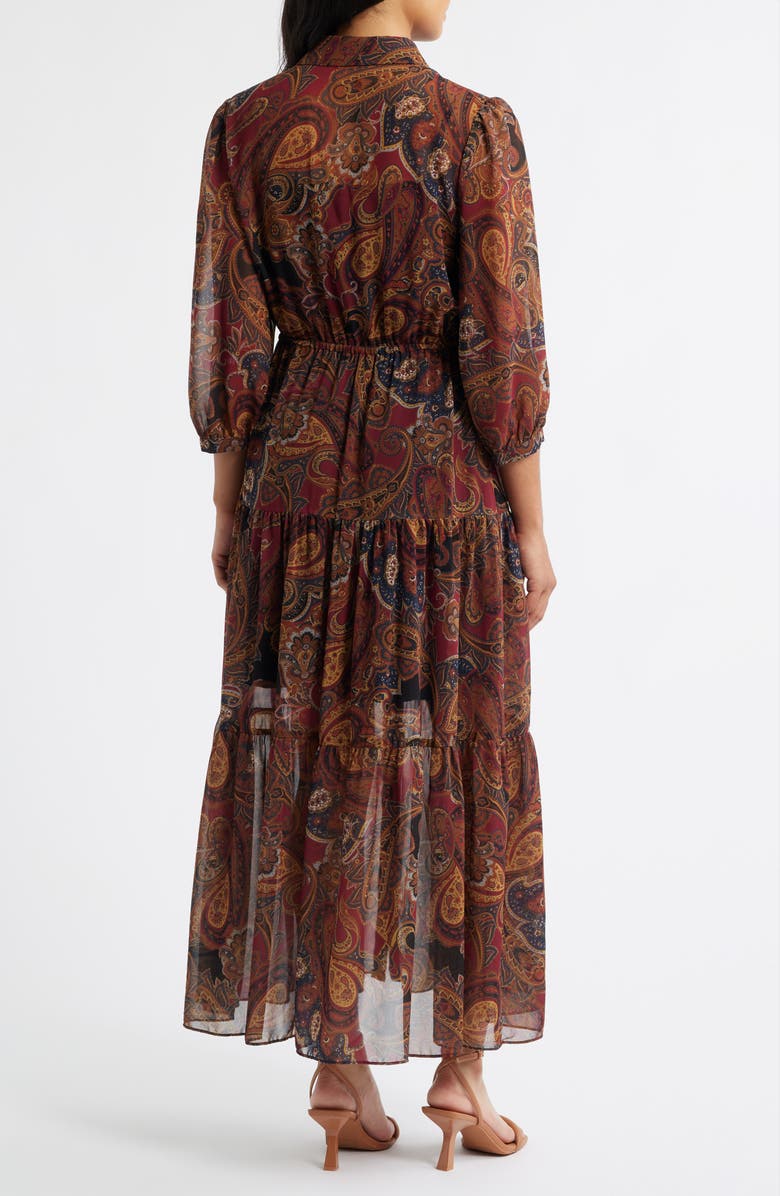 Julia Jordan Paisley Tiered Dress, Alternate, color, Burgundy Multi