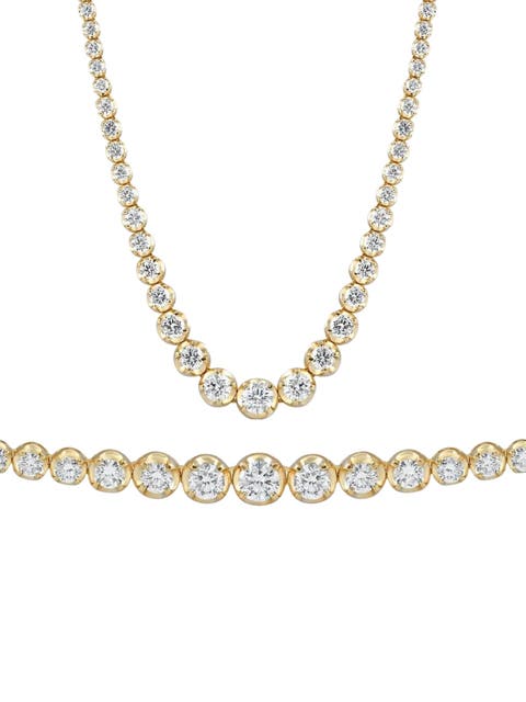 11 1/2Ct Graduated Diamond Tennis Necklace 14k Gold Lab Grown