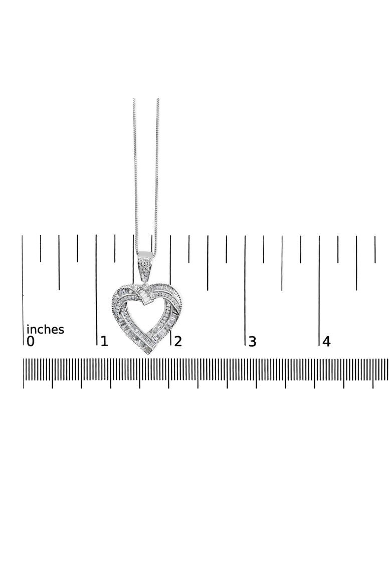.925 Sterling Silver 1.00 Cttw Baguette and Round Diamond Open Heart Pendant Necklace, Alternate, color, Silver