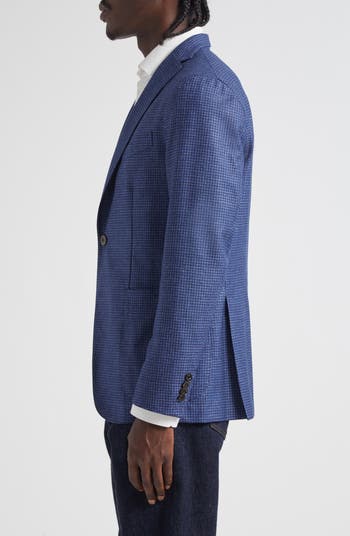 Boglioli K-Jacket Blue Houndstooth Check Wool & Silk Blend Sport