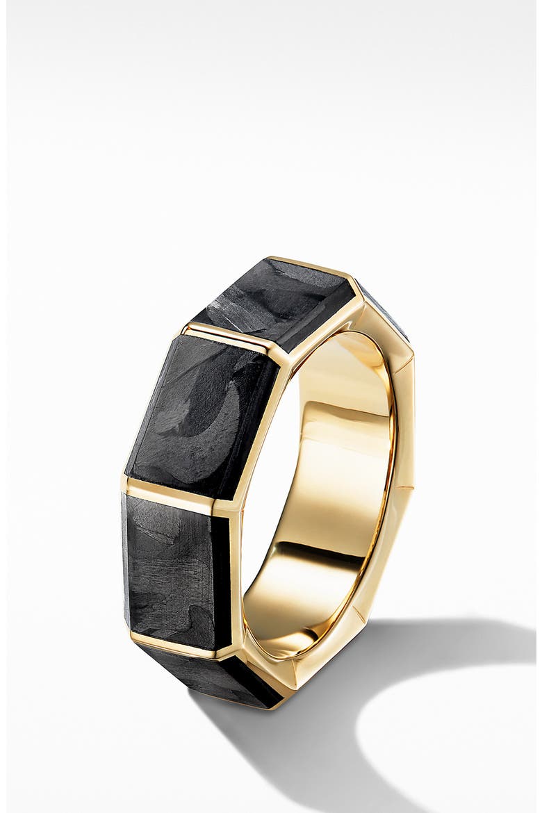 Faceted 18k Yellow Gold Band Ring with Forged Carbon, Alternate, color, GOLD/ FORGED CARBON
