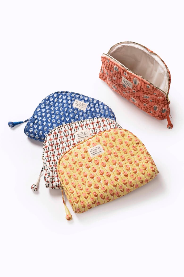 Block Print Quilted Travel Pouch, Alternate, color, Parijat Blue