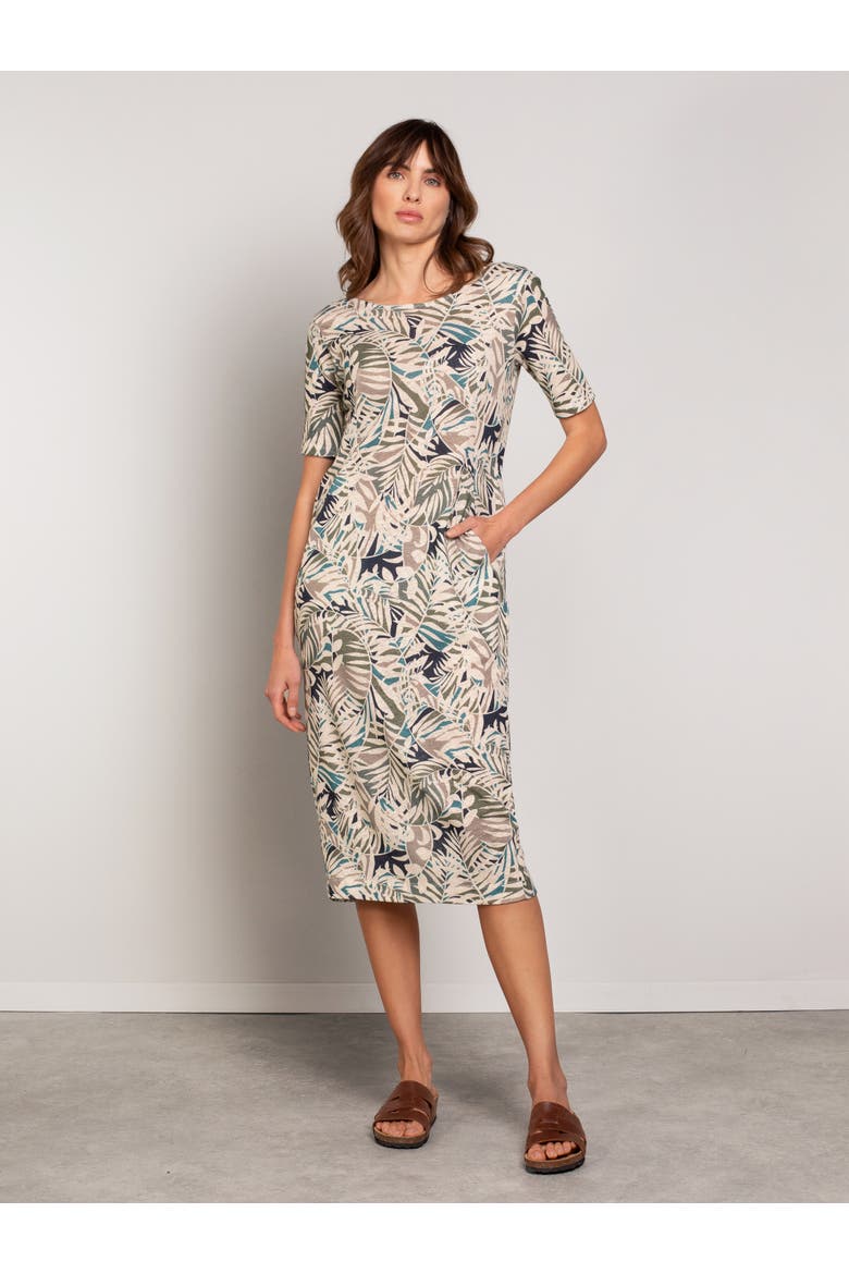 Linen Blend Button Back Midi Dress, Alternate, color, OATMEAL PALM
