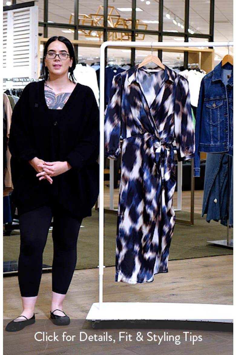 Abstract Print Satin Wrap Midi Dress video
