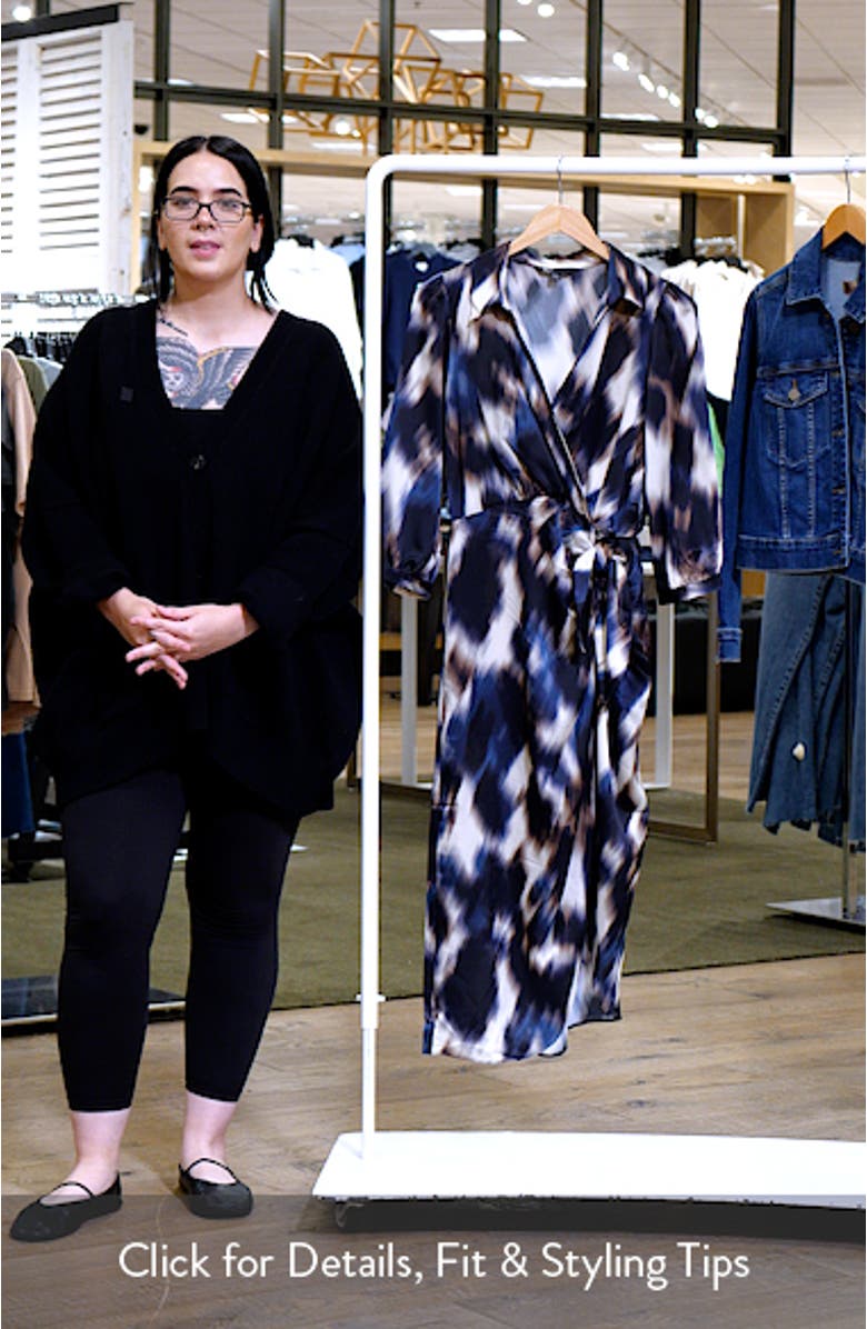 Abstract Print Satin Wrap Midi Dress, sales video thumbnail