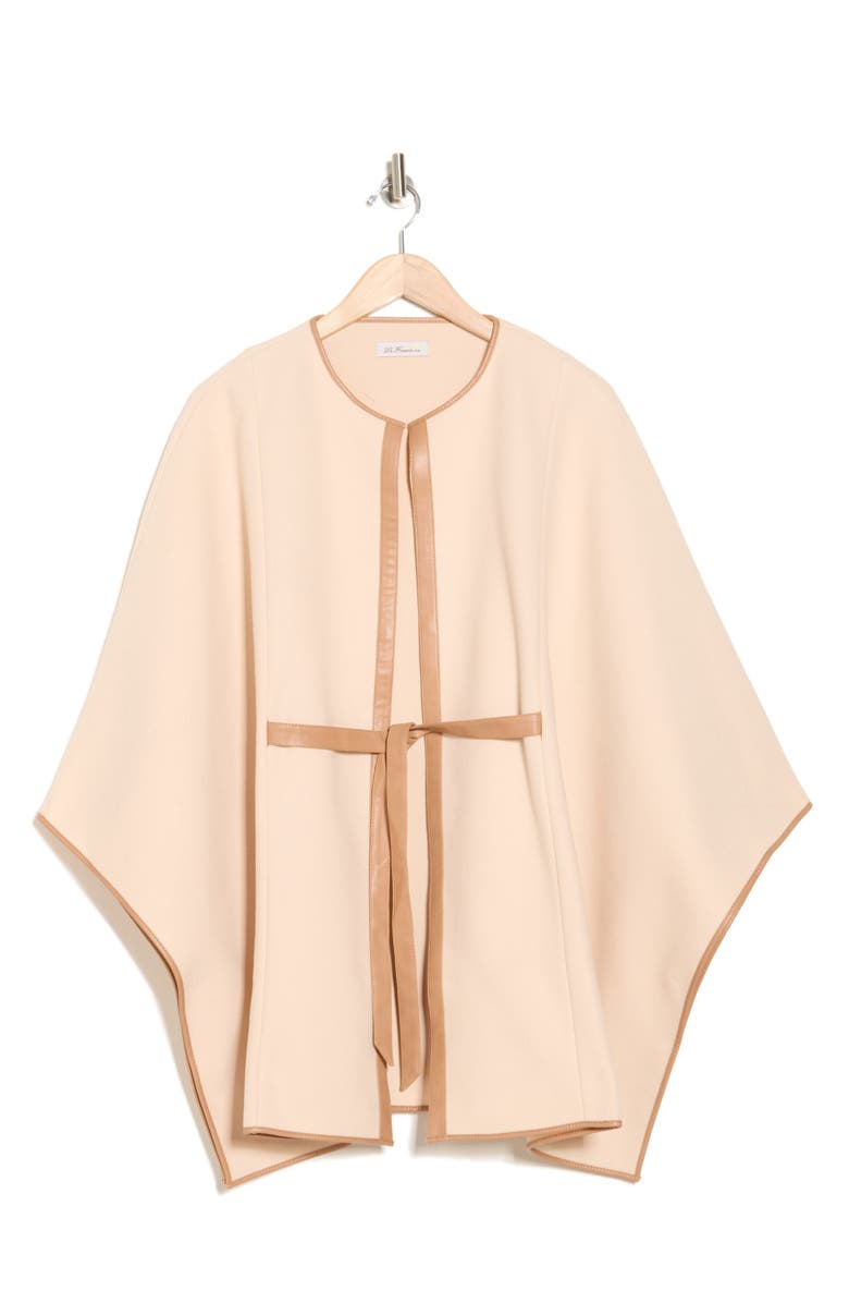 La Fiorentina Leather Pipe Trim Cape, Alternate, color, Oatmeal