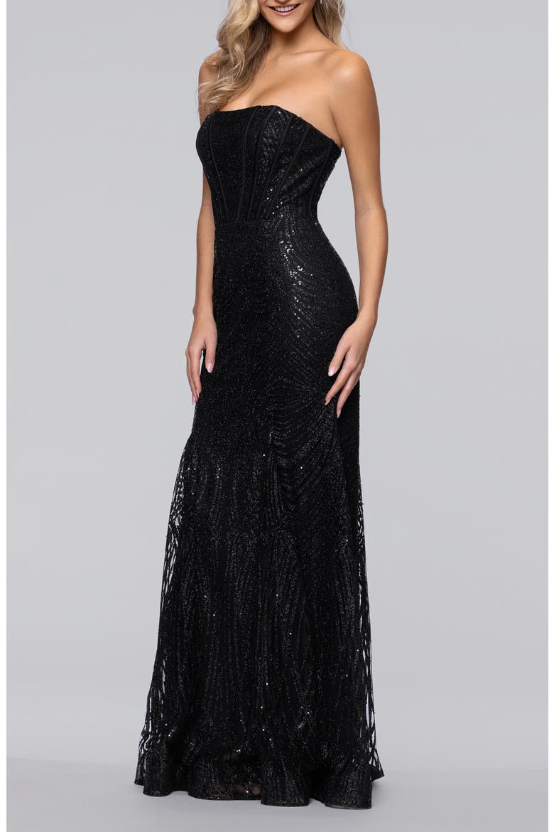 Sequin Strapless Corset Gown, Alternate, color, BLACK