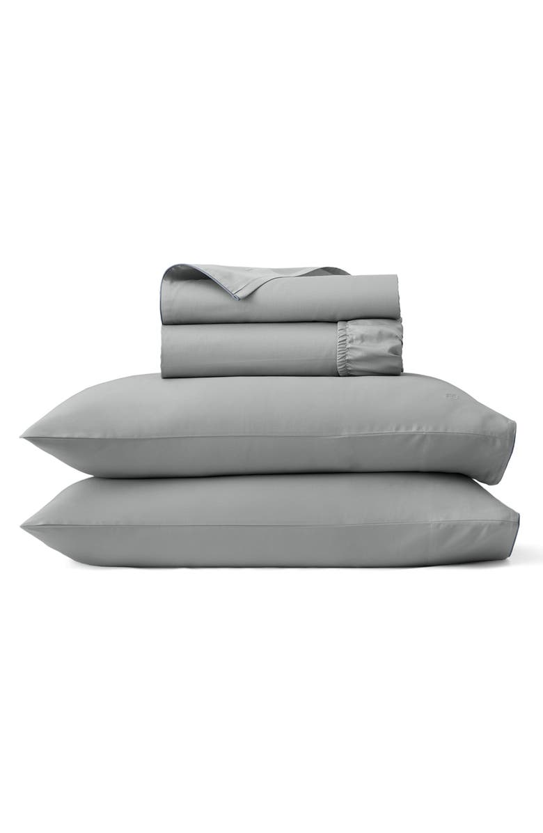 Boll & Branch Signature Piped Edge Sheet Set, Main, color, Shore/ Bluestone