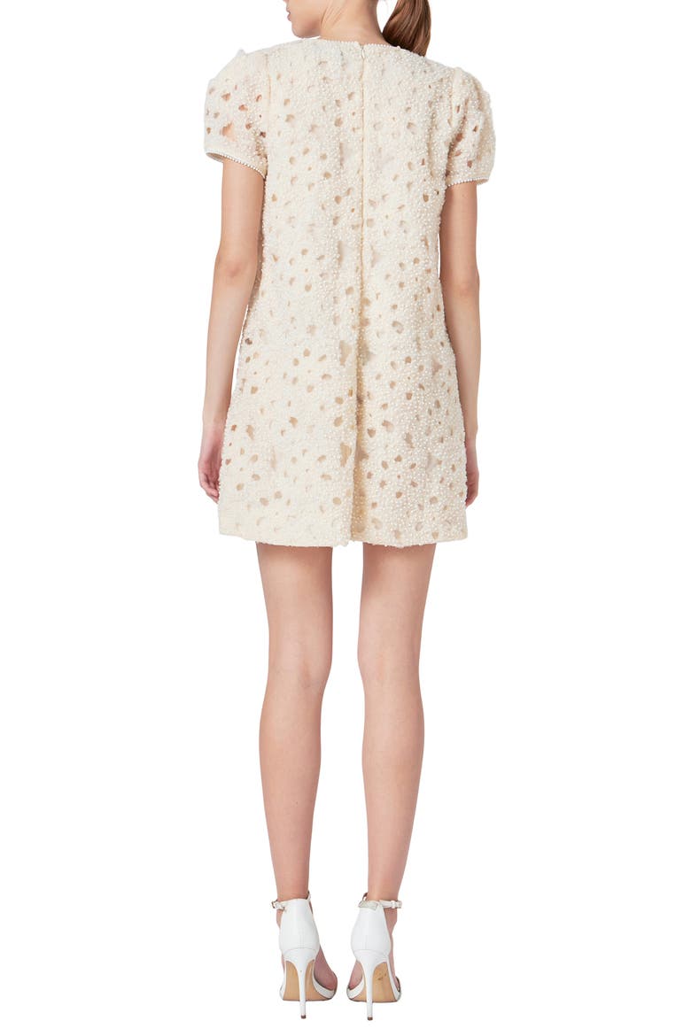 Faux Pearl & Tulle Flower Short Sleeve Shift Dress, Alternate, color, CHAMPAGNE