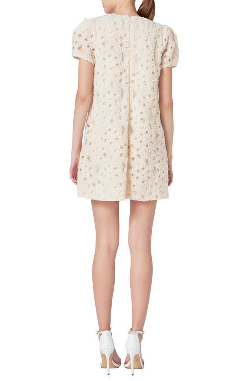Endless Rose Faux Pearl & Tulle Flower Short Sleeve Shift Dress In Champagne