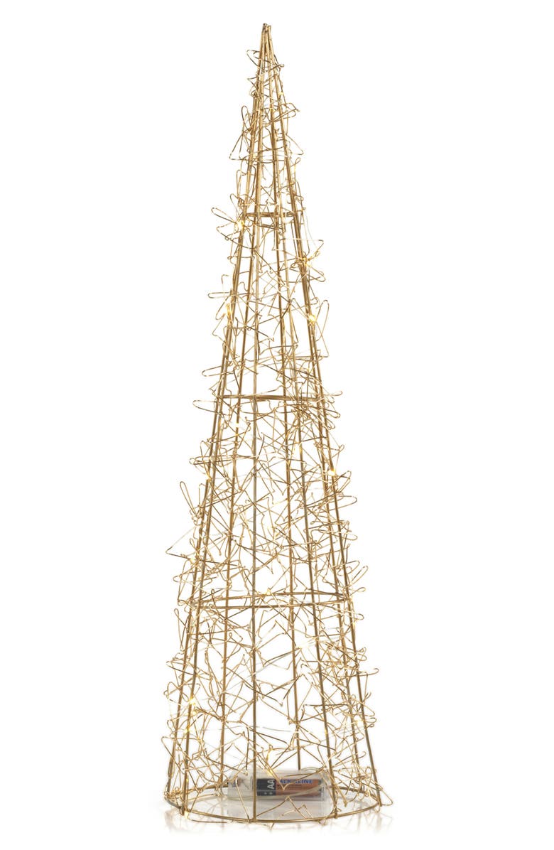 Zodax Set of 2 Holiday LED Wired Trees, Main, color, Gold