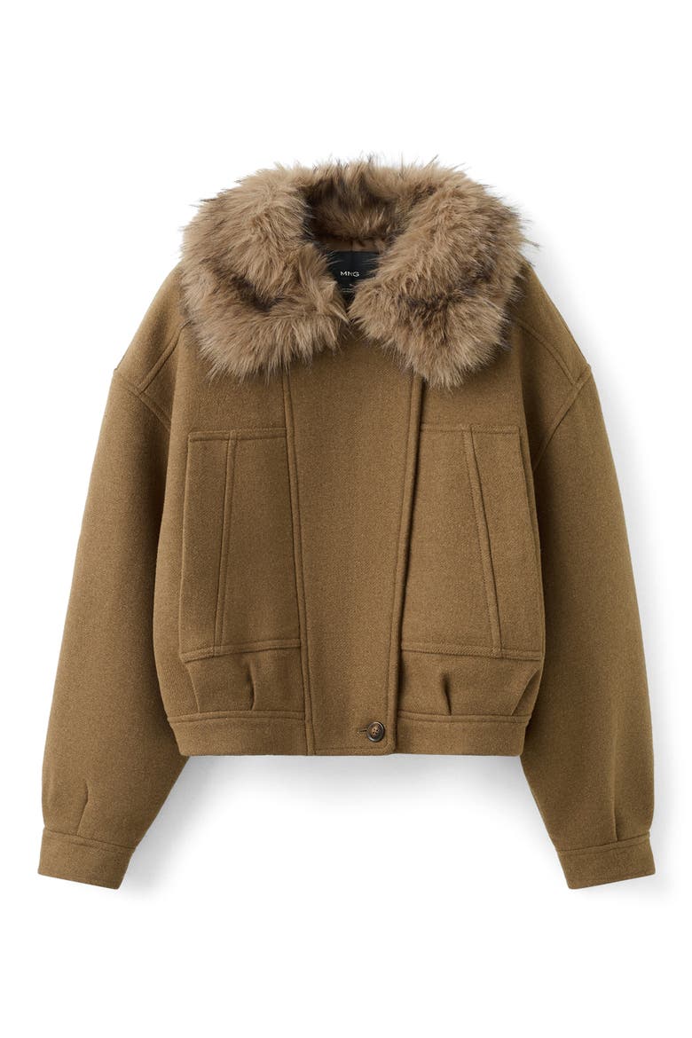 Blouson Jacket with Faux Fur Collar, Alternate, color, BROWN