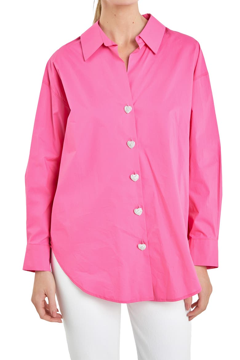 Oversize Cotton Button-Up Shirt, Alternate, color, FUCHSIA