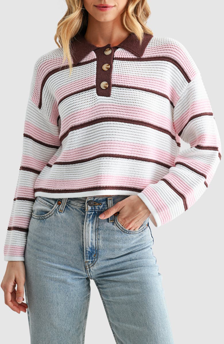 Lush Striped Polo Sweater, Main, color, Brown Blush